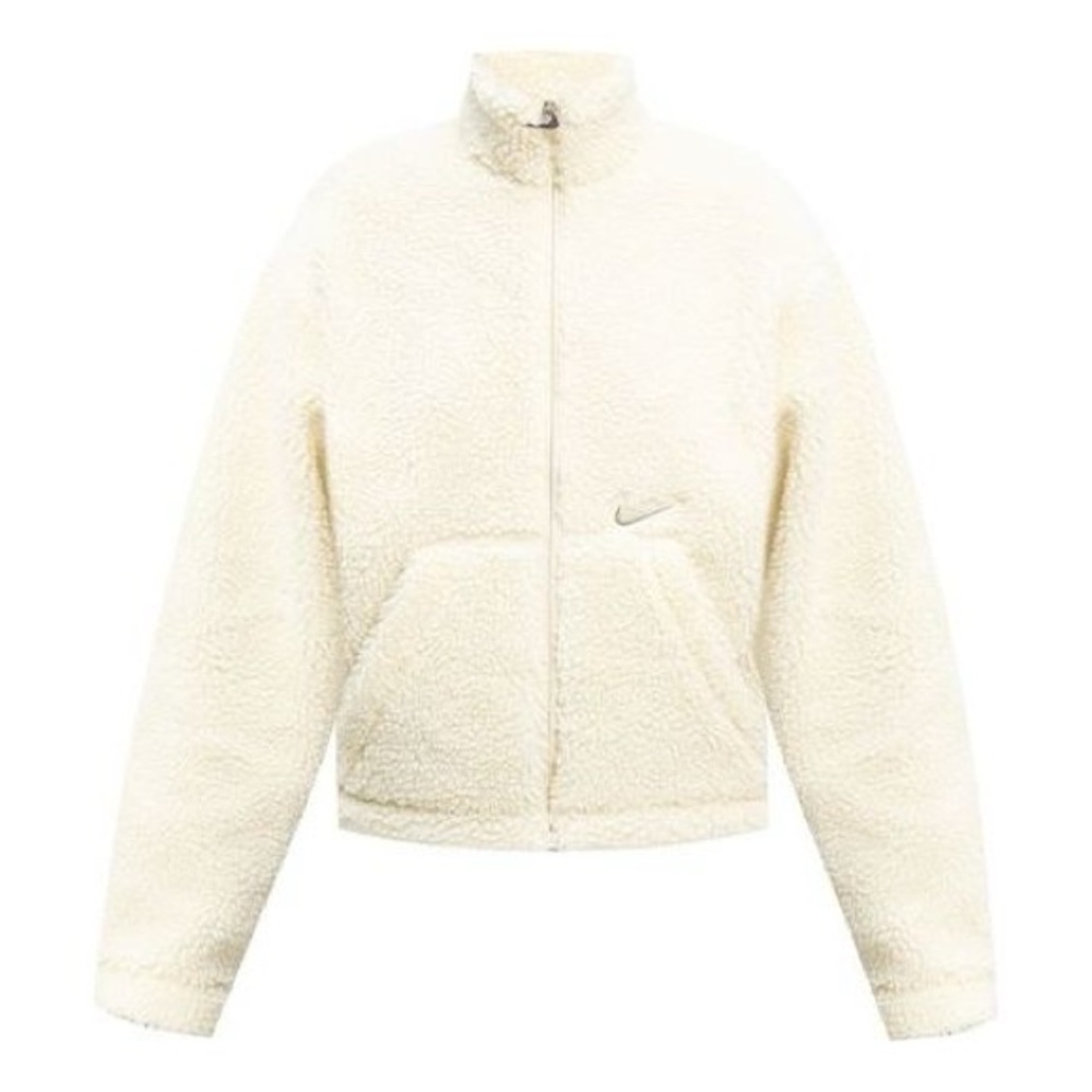Nike Women’s Logo Fleece White Cropped Jacket Size Small - Picture 3 of 6
